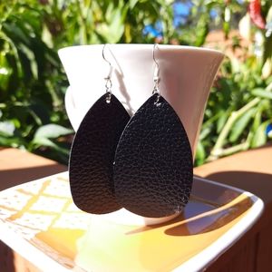 Black Vegan Leather Drop Earrings